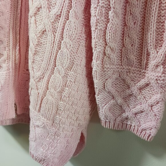 Aran Crafts Ireland, Medium, Pink Chunky Knit Merino Wool Long Hooded Cardigan - Picture 7 of 16